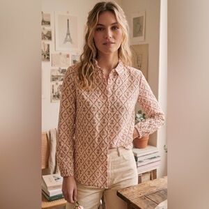 Lucky Brand $79 NWT Cottagecore Floral Lattice Button Down Blouse Medium.